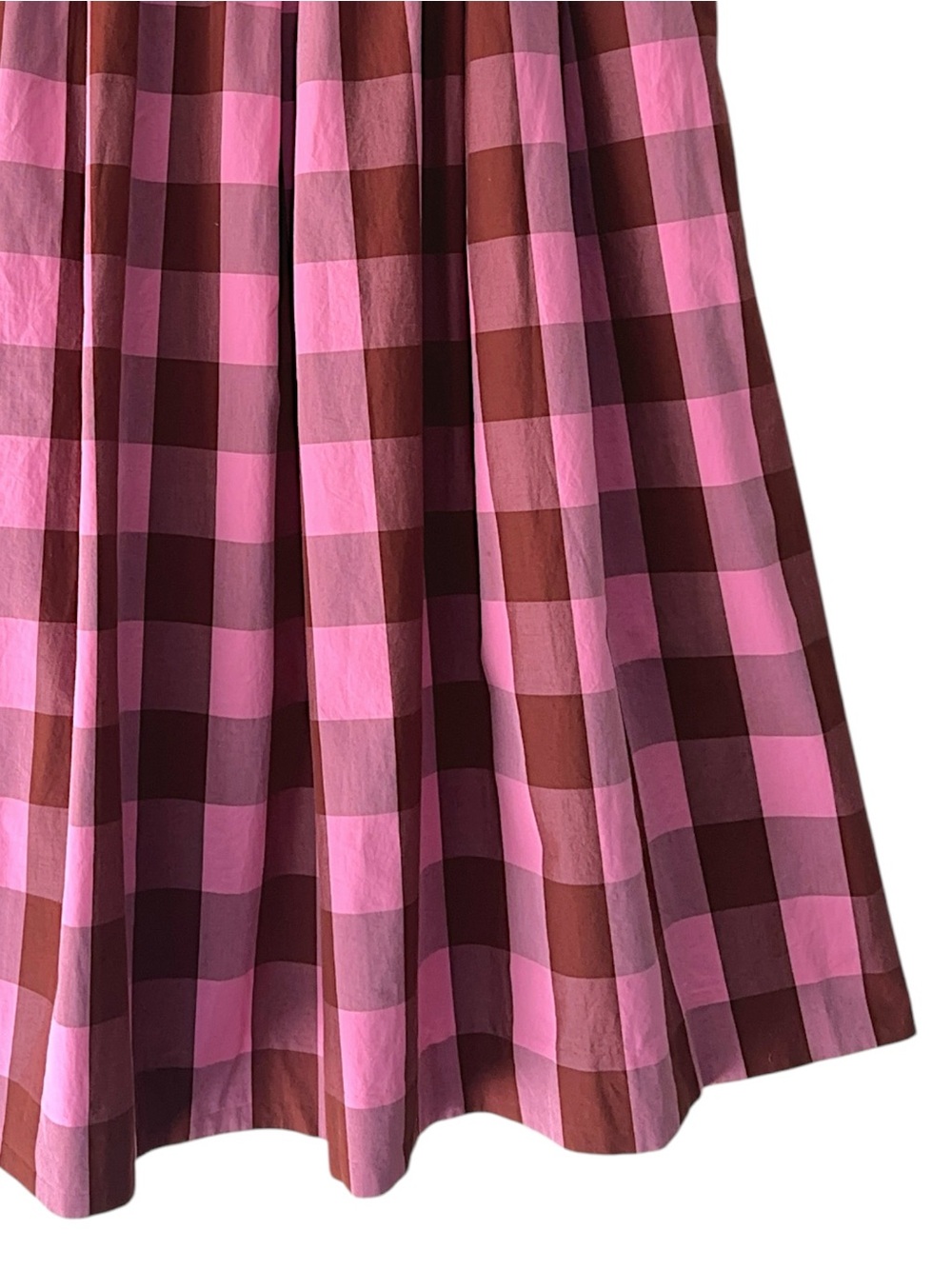 J CREW LARGE GINGHAM CHECK COTTON SKIRT PLEATS TIE BACK PINK & BURGUNDY SIZE 12 - Picture 4 of 9